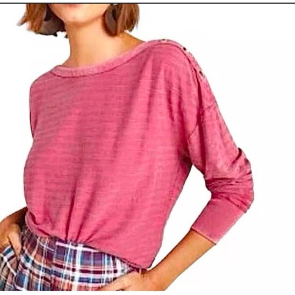 Anthropologie Delilah Button Shoulder Knit Top M Medium
